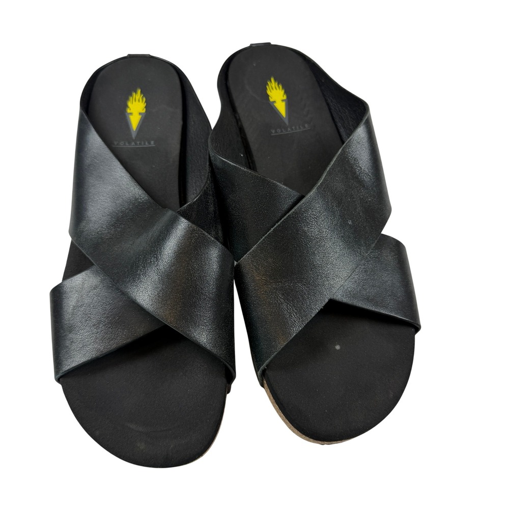 Volatile Womens Black Leather Crisscross Platform Slide Sandals Size 8 UQ001